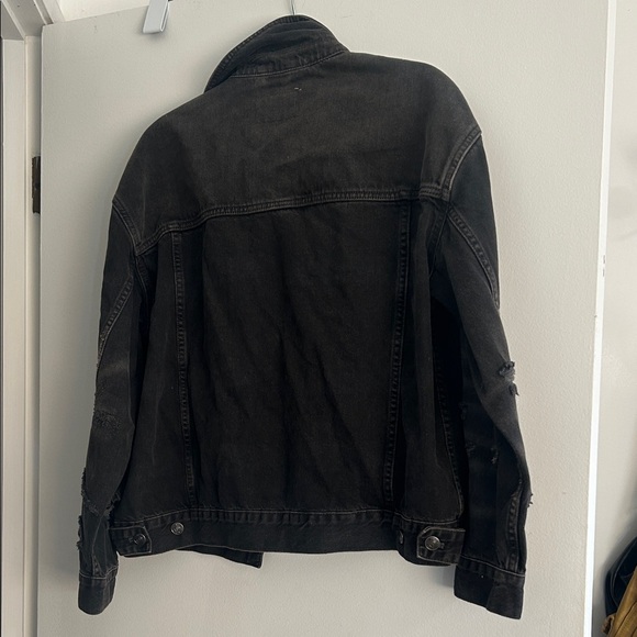 Free People Distressed Black Denim Jacket - Picture 3 of 5